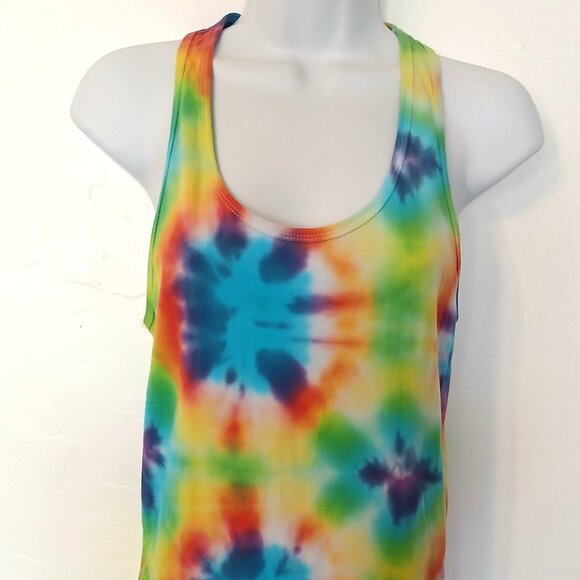 Rainbow Tie Dye Racerback Tank Top With Pretty Colorburst Pattern Women's Small - Picture 2 of 14
